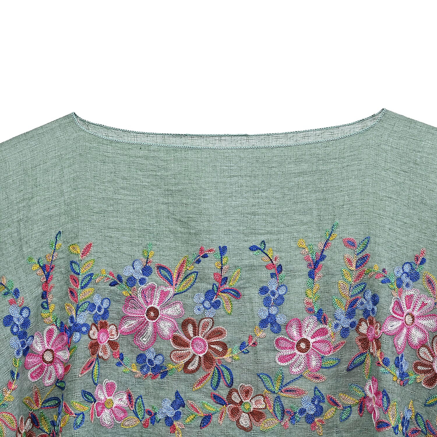 La Marey Green Floral Embroidery Kaftan