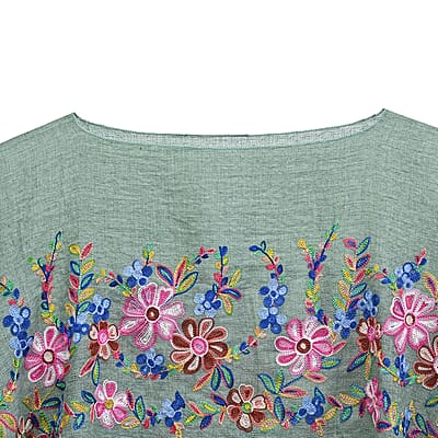 La Marey Green Floral Embroidery Kaftan