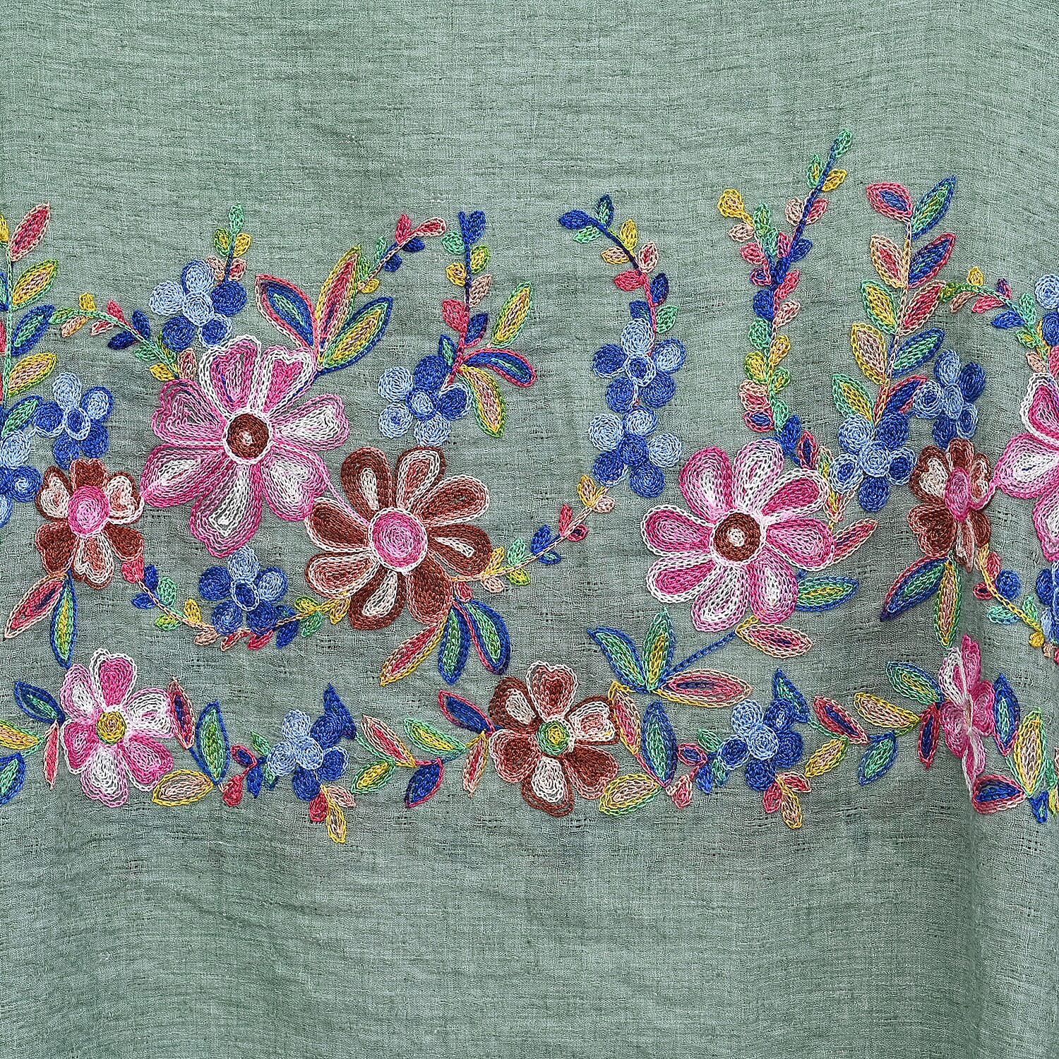 La Marey Green Floral Embroidery Kaftan