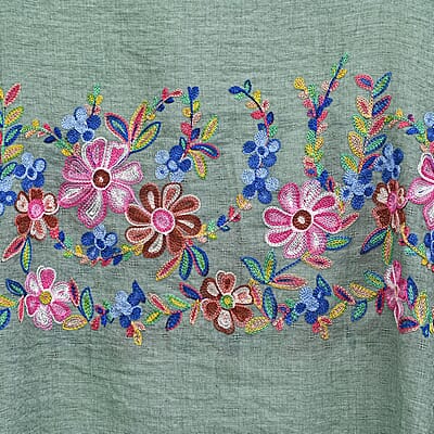 La Marey Green Floral Embroidery Kaftan