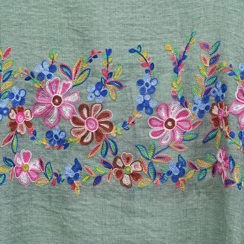 La Marey Green Floral Embroidery Kaftan