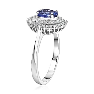 D'Joy AAA Tanzanite, Diamond Ring in Rhodium Over Sterling Silver 1.40 ctw (Size 10.0)