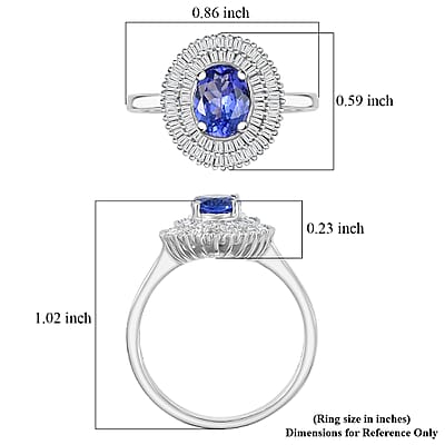 D'Joy AAA Tanzanite and Diamond 1.40 ctw Twilight Halo Majesty Ring in Rhodium Over Sterling Silver (Size 10.0)