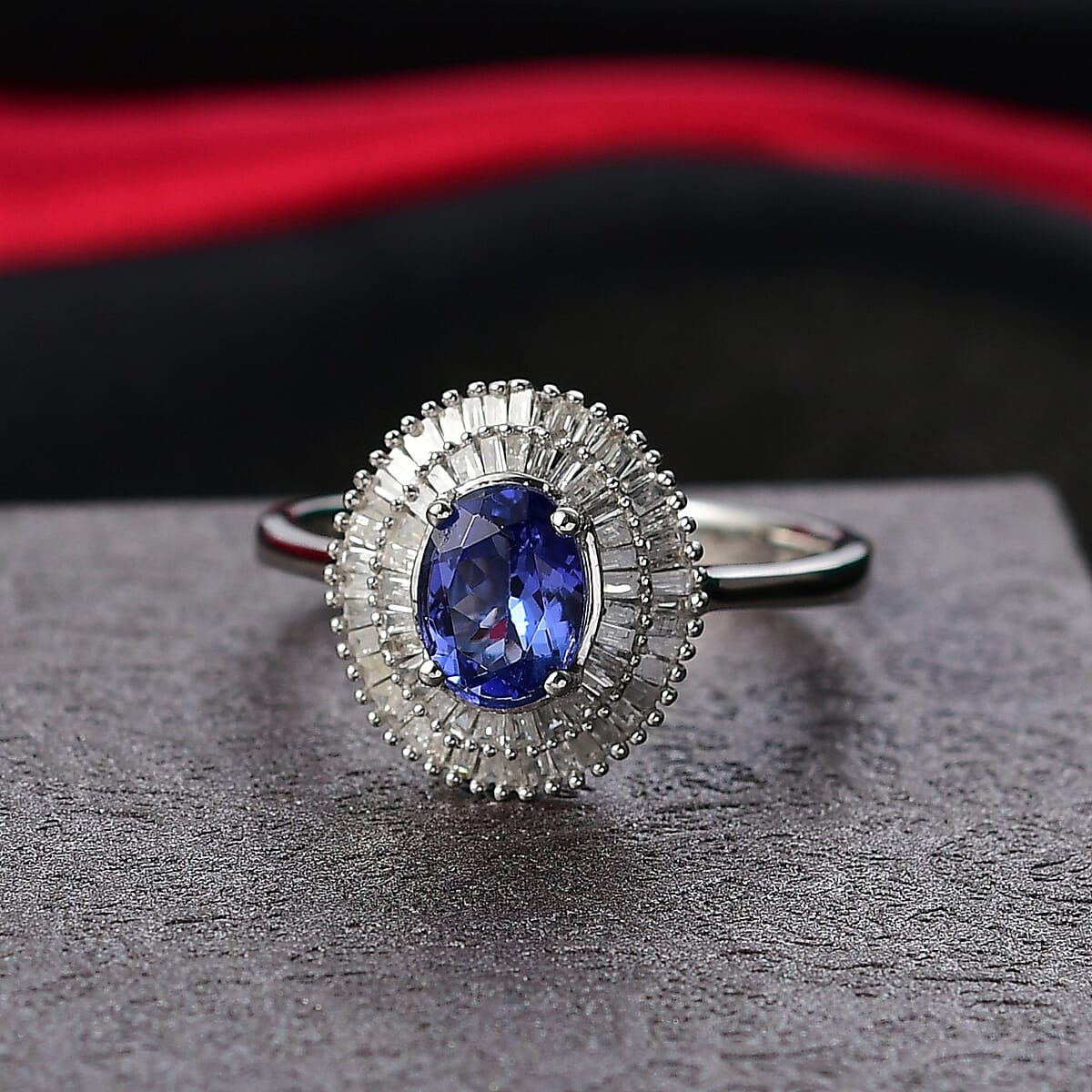 D'Joy AAA Tanzanite, Diamond Ring in Rhodium Over Sterling Silver 1.40 ctw (Size 5.0) image number 1