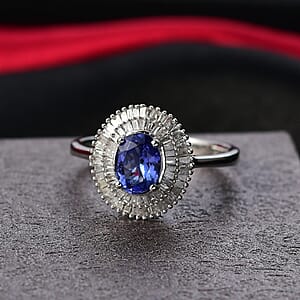 D'Joy AAA Tanzanite, Diamond Ring in Rhodium Over Sterling Silver 1.40 ctw (Size 5.0)