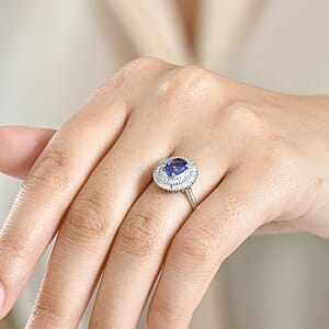 D'Joy AAA Tanzanite, Diamond Ring in Rhodium Over Sterling Silver 1.40 ctw (Size 5.0)