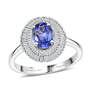 D'Joy AAA Tanzanite, Diamond Ring in Rhodium Over Sterling Silver 1.40 ctw (Size 6.0)