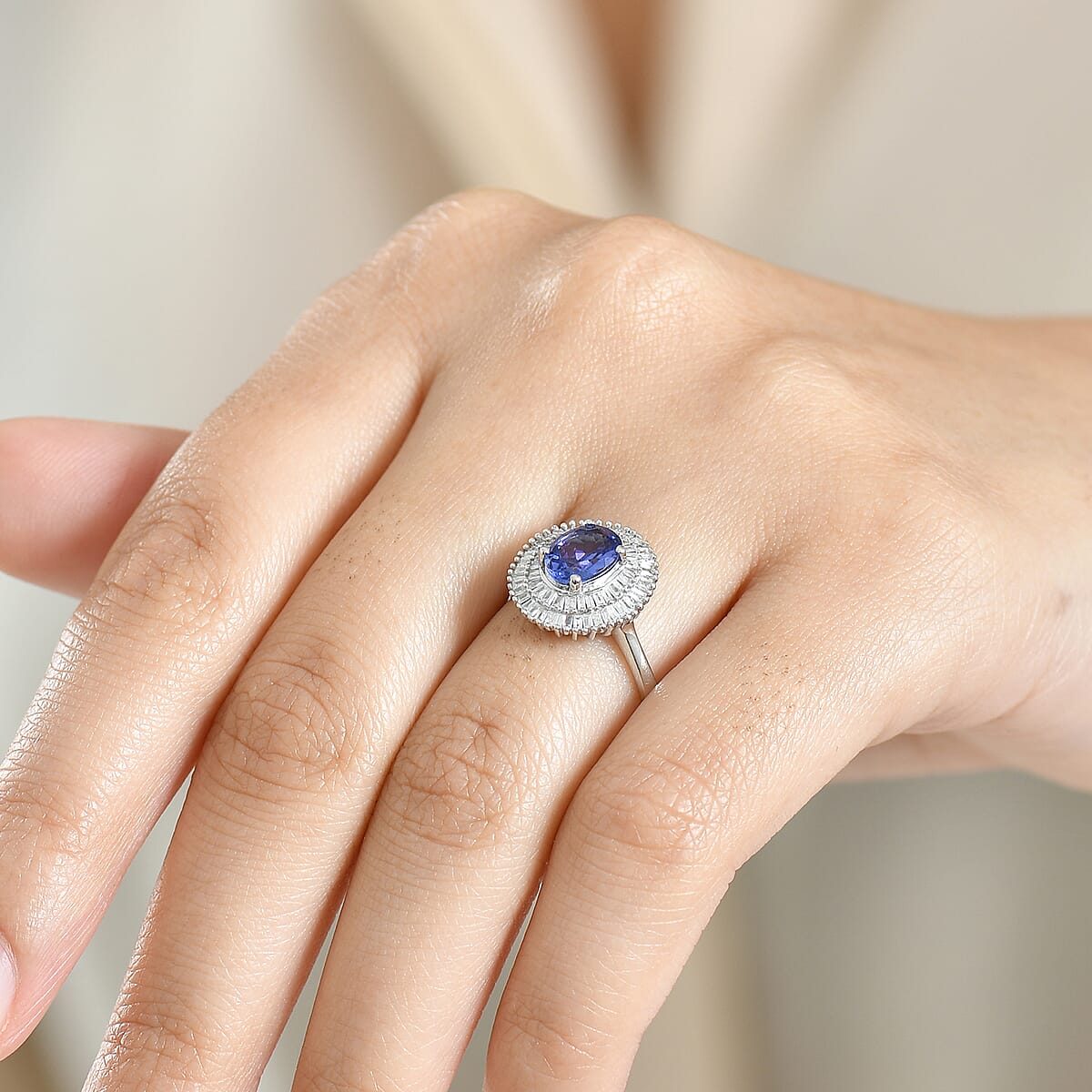 D'Joy AAA Tanzanite and Diamond 1.40 ctw Twilight Halo Majesty Ring in Rhodium Over Sterling Silver (Size 7.0) image number 2