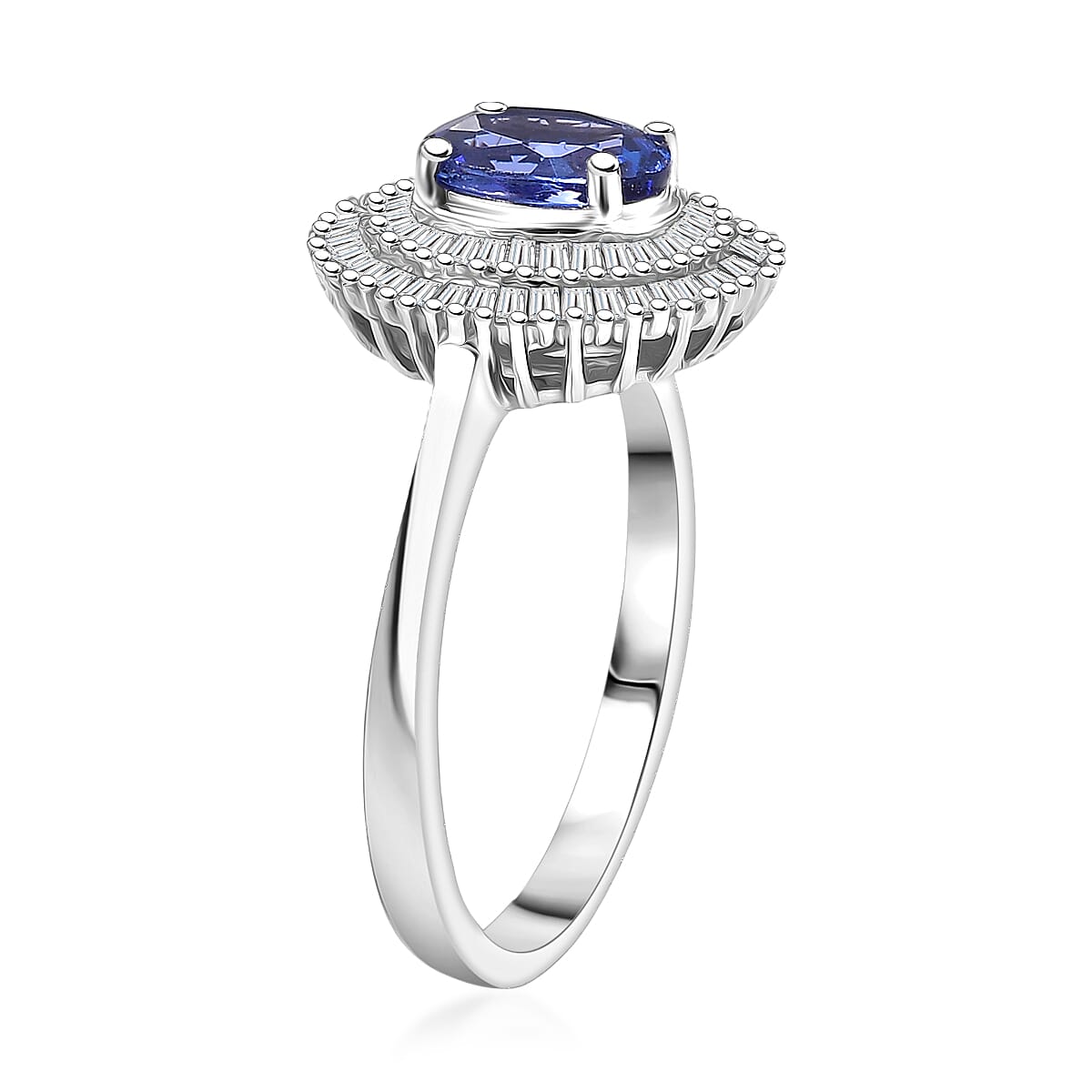 D'Joy AAA Tanzanite and Diamond 1.40 ctw Twilight Halo Majesty Ring in Rhodium Over Sterling Silver (Size 7.0) image number 3