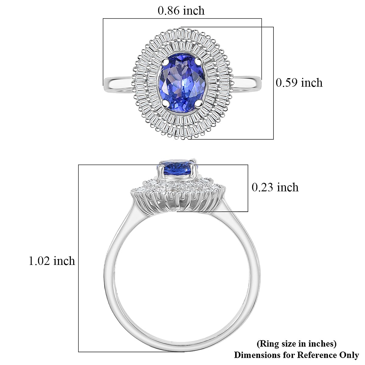 D'Joy AAA Tanzanite and Diamond 1.40 ctw Twilight Halo Majesty Ring in Rhodium Over Sterling Silver (Size 7.0) image number 5
