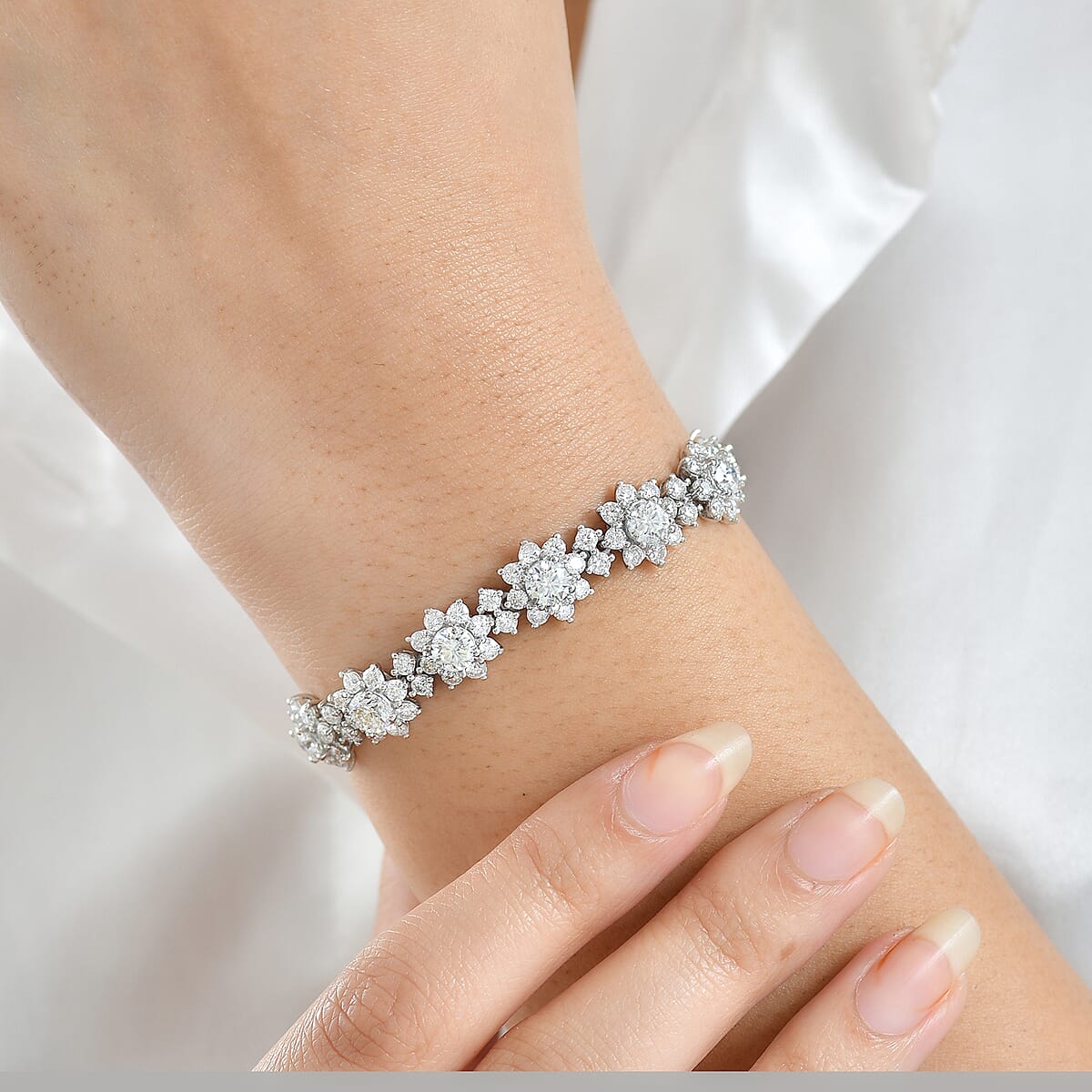 D'Joy Moissanite 12.60 ctw Bracelet in Rhodium Over Sterling Silver (7.25 In) image number 2