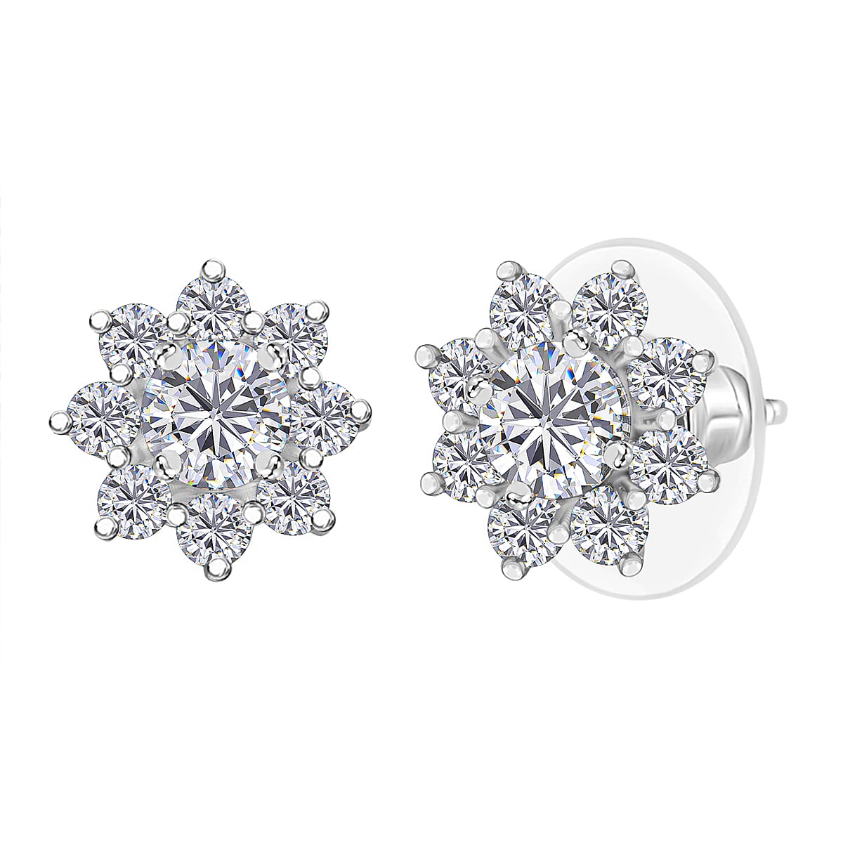 D'Joy Moissanite 1.75 ctw Floral Earrings in Rhodium Over Sterling Silver image number 0