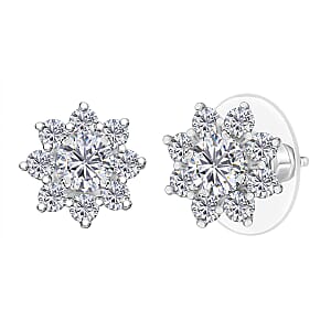 D'Joy Moissanite 1.75 ctw Floral Earrings in Rhodium Over Sterling Silver