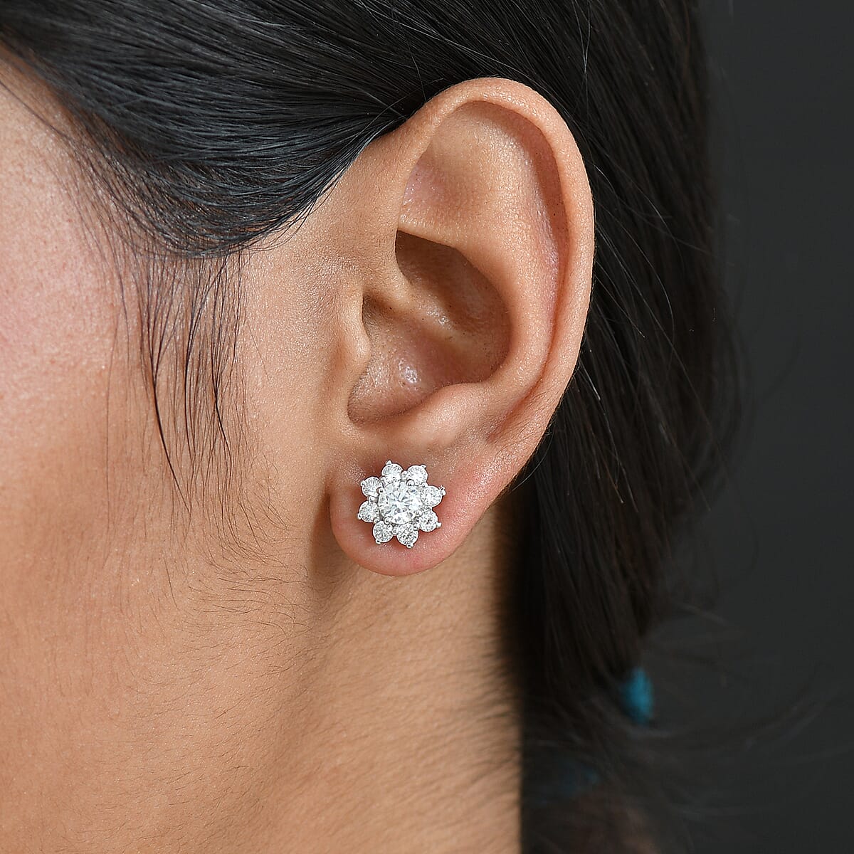 D'Joy Moissanite 1.75 ctw Floral Earrings in Rhodium Over Sterling Silver image number 2