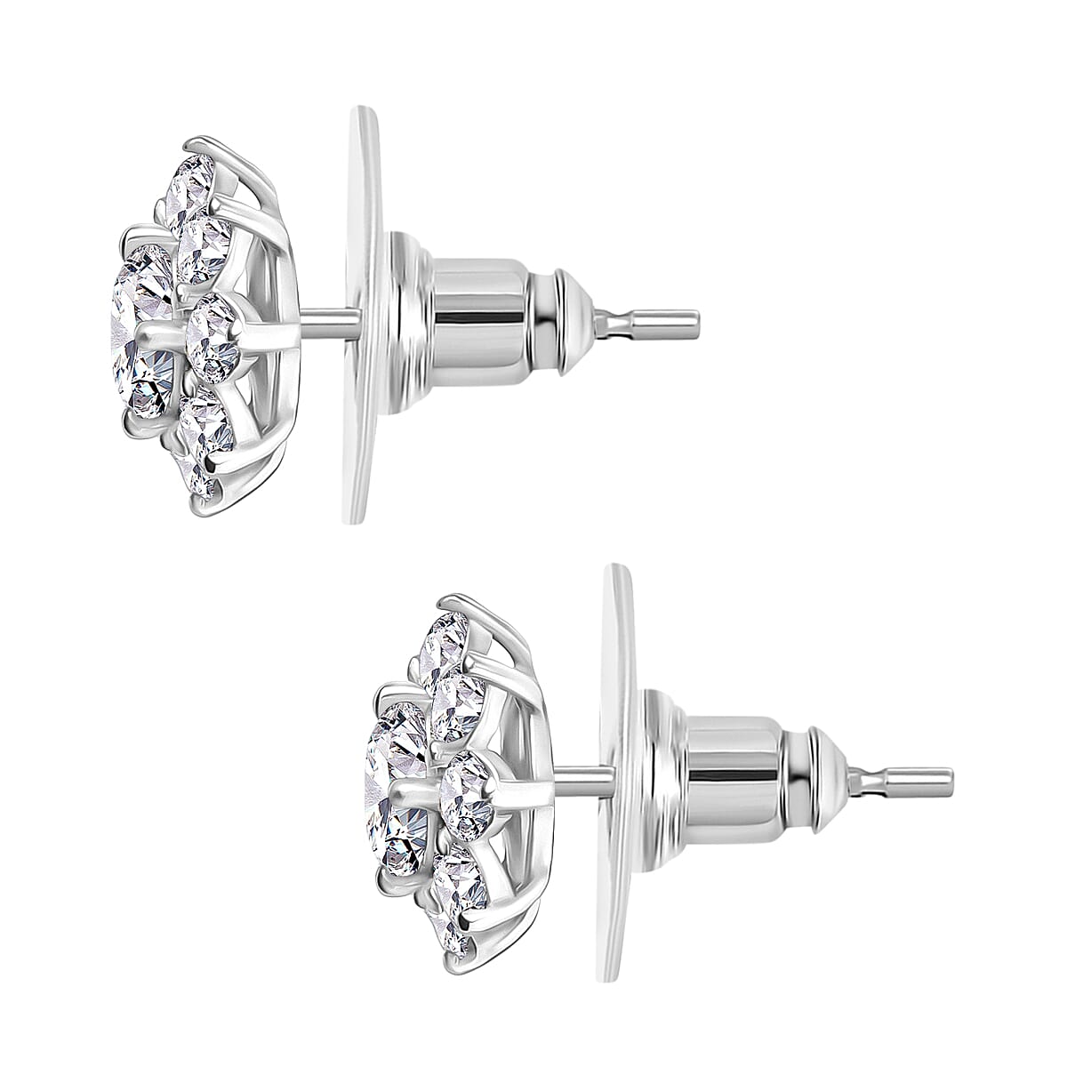 D'Joy Moissanite 1.75 ctw Floral Earrings in Rhodium Over Sterling Silver image number 3