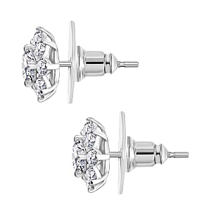 D'Joy Moissanite 1.75 ctw Floral Earrings in Rhodium Over Sterling Silver