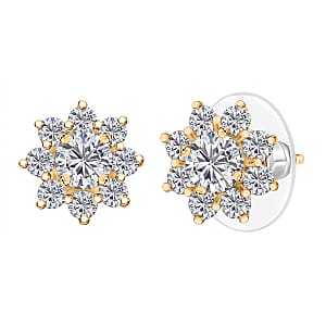D'Joy Moissanite 1.75 ctw Floral Earrings in 18K Vermeil Yellow Gold Over Sterling Silver
