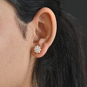 D'Joy Moissanite 1.75 ctw Floral Earrings in 18K Vermeil Yellow Gold Over Sterling Silver