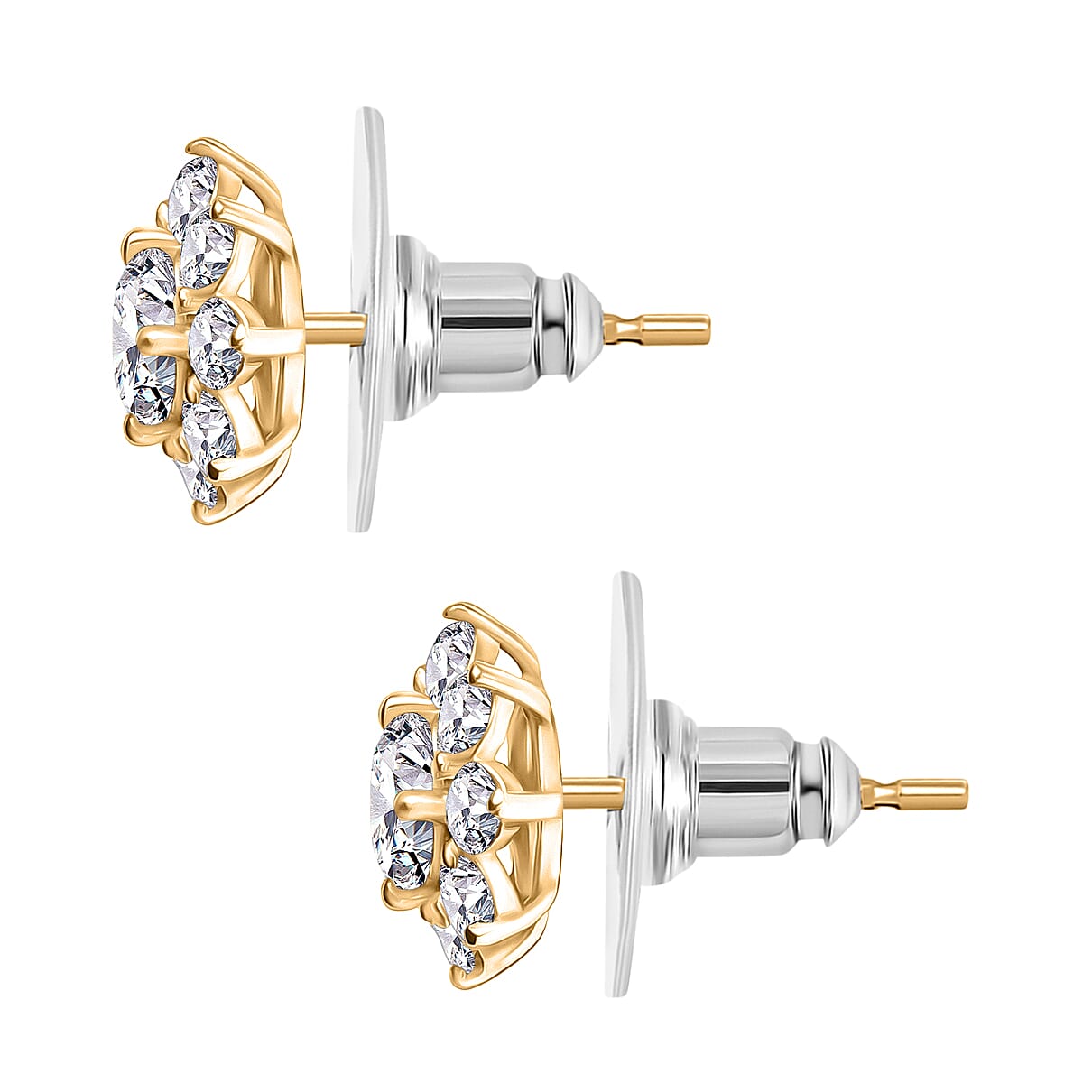 D'Joy Moissanite 1.75 ctw Floral Earrings in 18K Vermeil Yellow Gold Over Sterling Silver image number 3