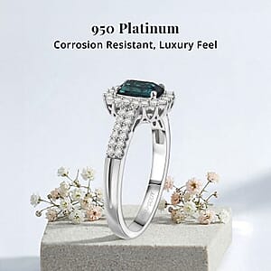 Certified & Appraised Rhapsody AAAA Monte Belo Indicolite, Diamond Ring in 950 Platinum 1.55 ctw (Size 8.0)