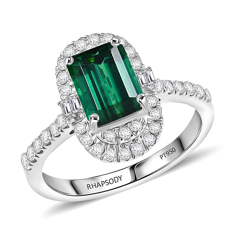 Certified & Appraised Rhapsody AAAA Pirineu Lagoon Tourmaline and Diamond E-F VS 2.35 ctw Ring in 950 Platinum (Size 10.0) 6.10 Grams