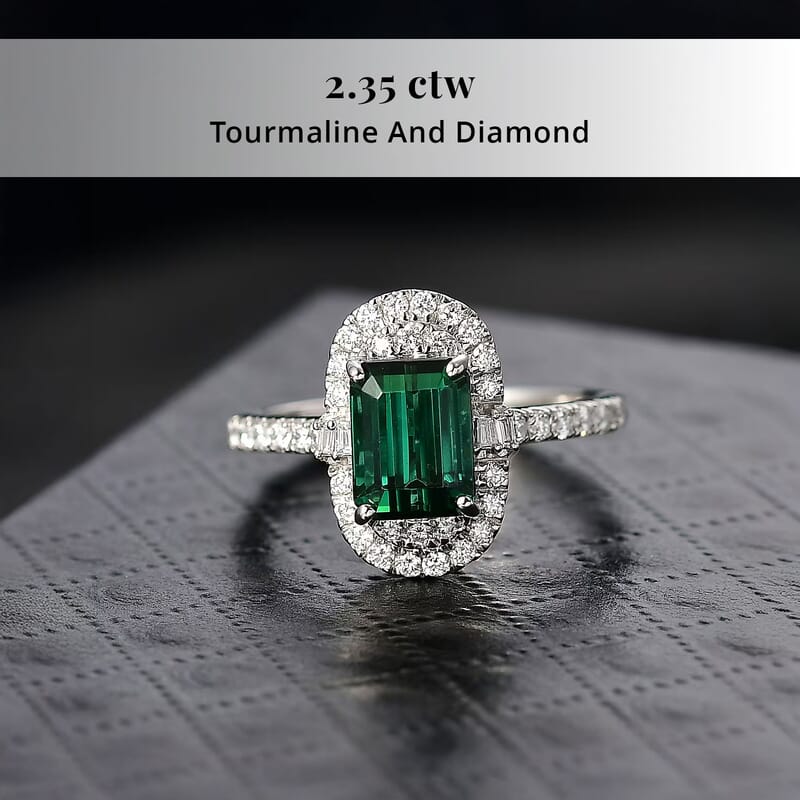 Certified & Appraised Rhapsody AAAA Pirineu Lagoon Tourmaline and Diamond E-F VS 2.35 ctw Ring in 950 Platinum (Size 10.0) 6.10 Grams