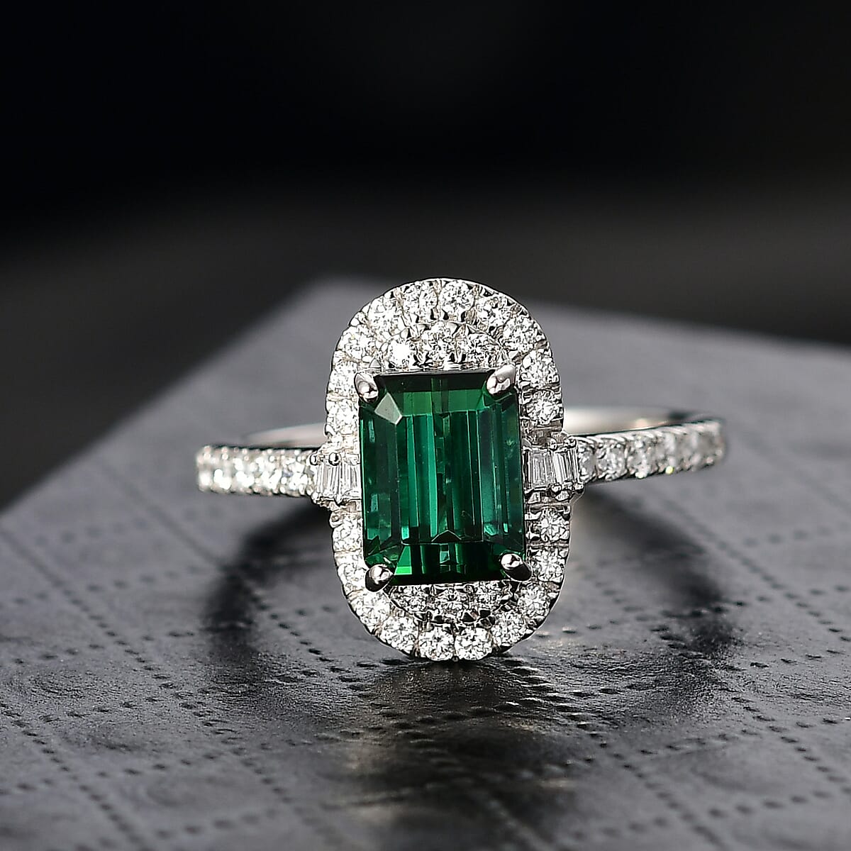 Certified & Appraised Rhapsody AAAA Pirineu Lagoon Tourmaline and Diamond E-F VS 2.35 ctw Ring in 950 Platinum (Size 8.0) 6.10 Grams image number 1