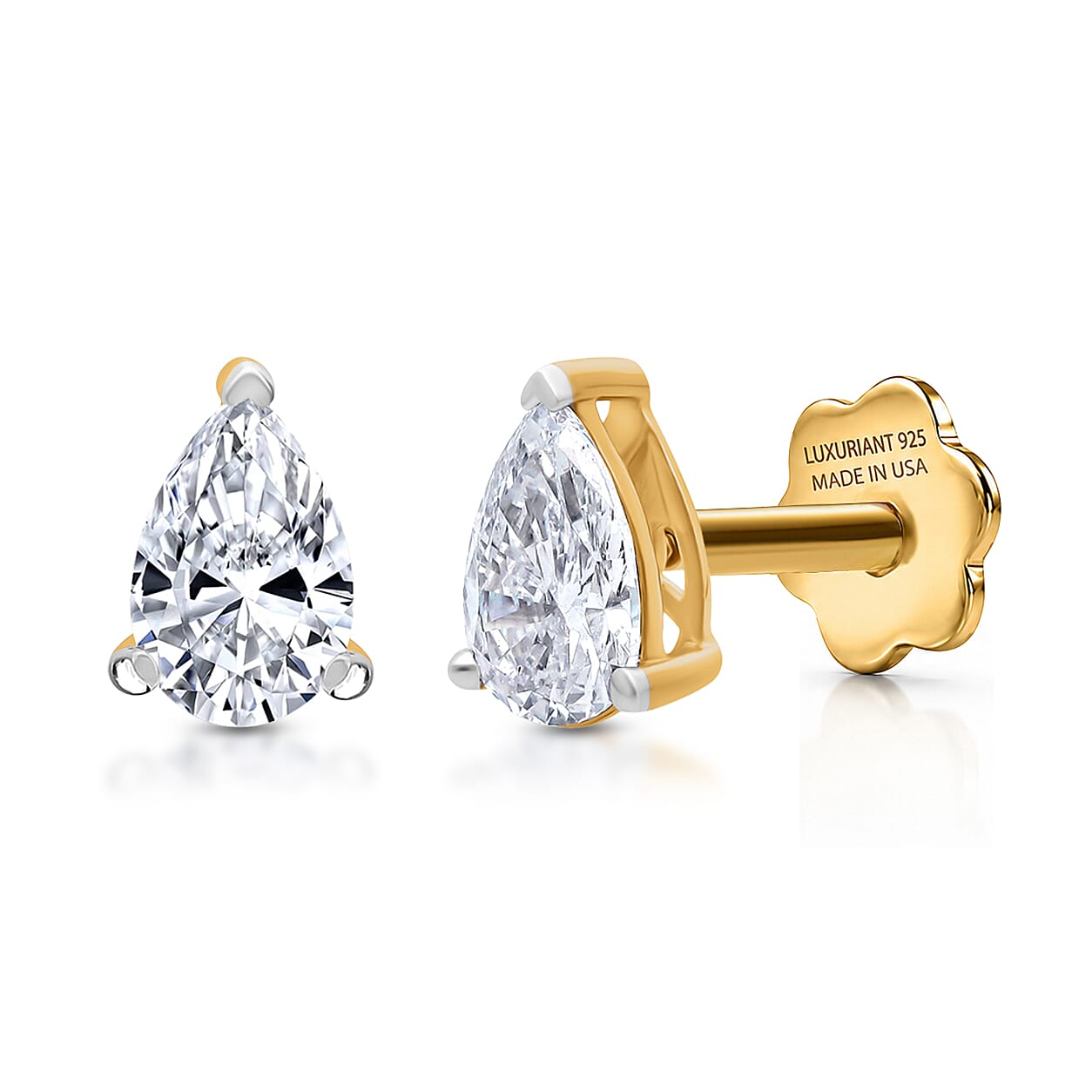 Lab Grown Diamond E-F VS 2.00 ctw Flat Back Earrings in 18K Vermeil Yellow Gold Over Sterling Silver