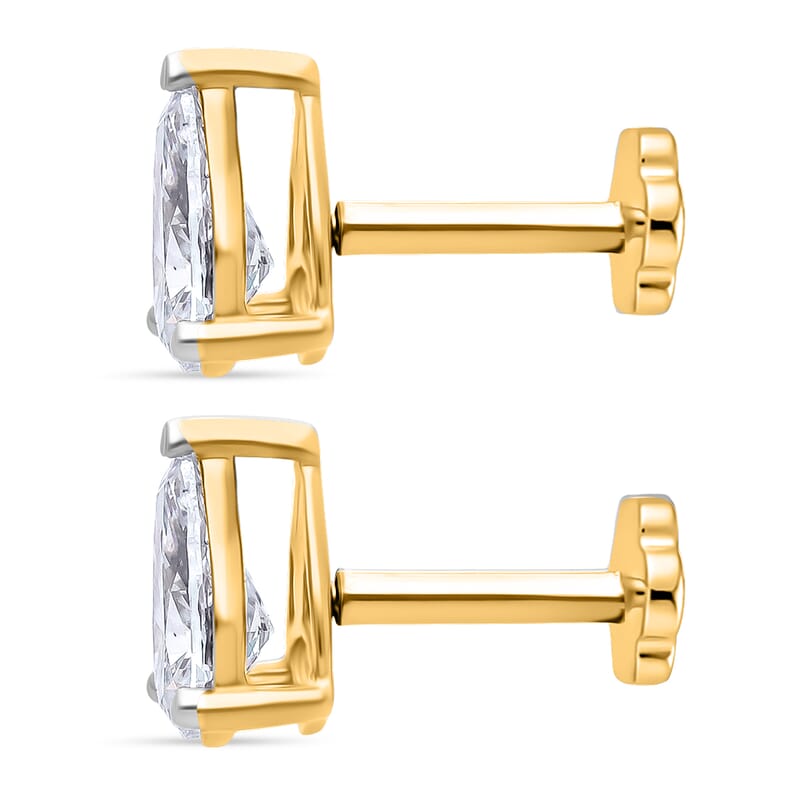 Lab Grown Diamond E-F VS 2.00 ctw Flat Back Earrings in 18K Vermeil Yellow Gold Over Sterling Silver