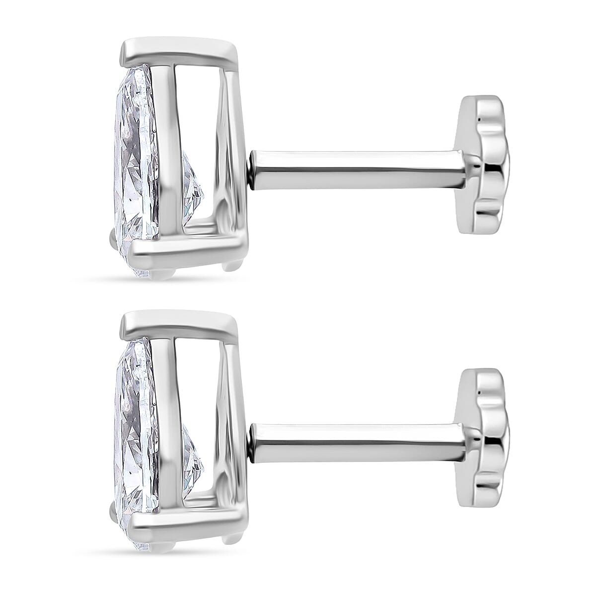Lab Grown Diamond E-F VS Flat Back Earrings in Rhodium Over Sterling Silver 2.00 ctw