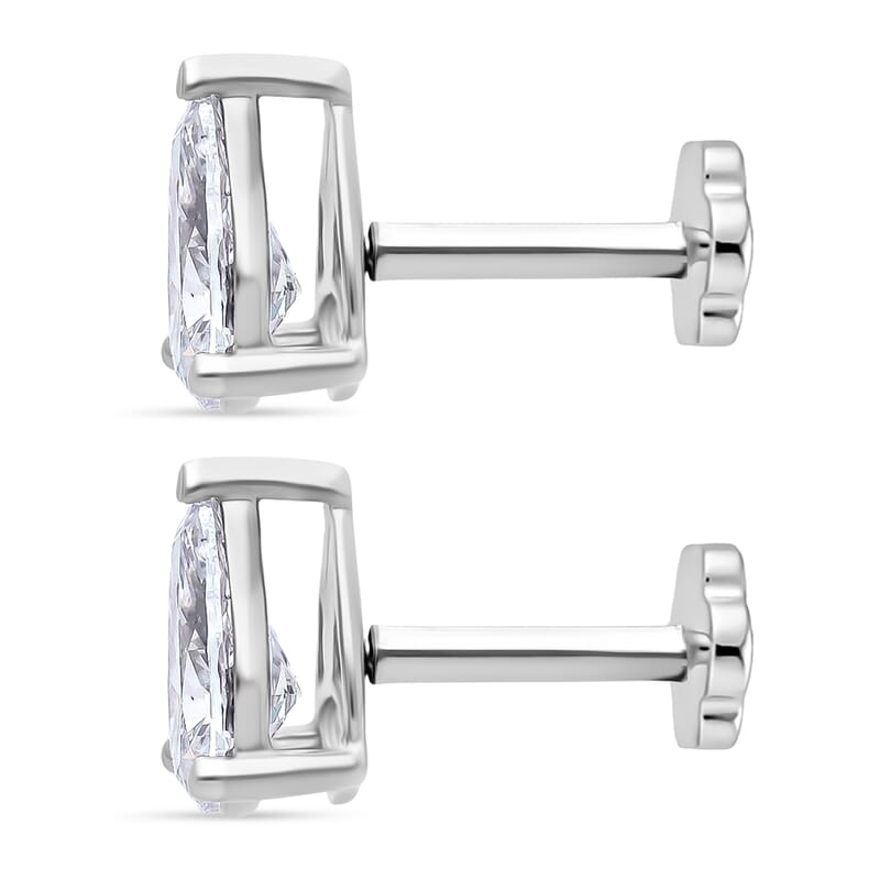 Lab Grown Diamond E-F VS Flat Back Earrings in Rhodium Over Sterling Silver 2.00 ctw