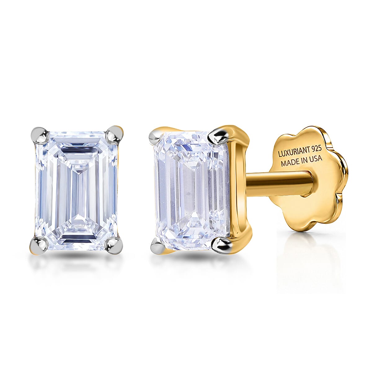 Lab Grown Diamond E-F VS 2.00 ctw Flat Back Earrings in 18K Vermeil Yellow Gold Over Sterling Silver