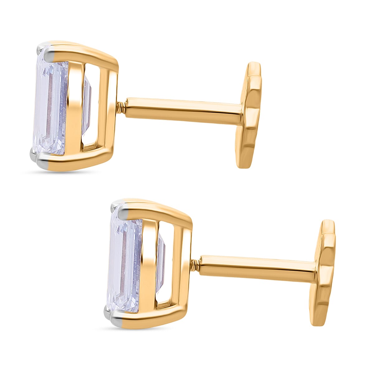 Lab Grown Diamond E-F VS 2.00 ctw Flat Back Earrings in 18K Vermeil Yellow Gold Over Sterling Silver