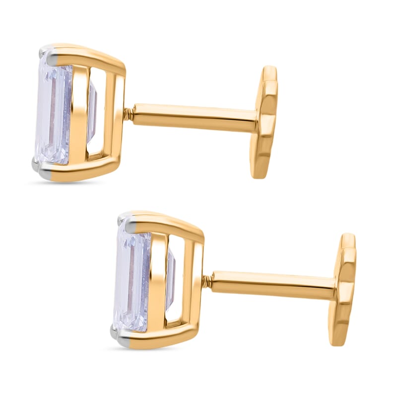 Lab Grown Diamond E-F VS 2.00 ctw Flat Back Earrings in 18K Vermeil Yellow Gold Over Sterling Silver