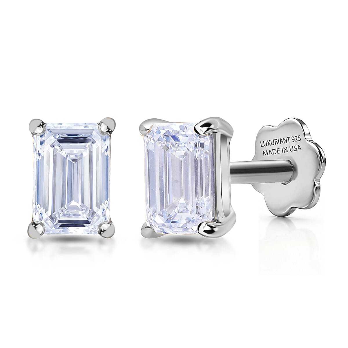 Lab Grown Diamond E-F VS Flat Back Earrings in Rhodium Over Sterling Silver 2.00 ctw
