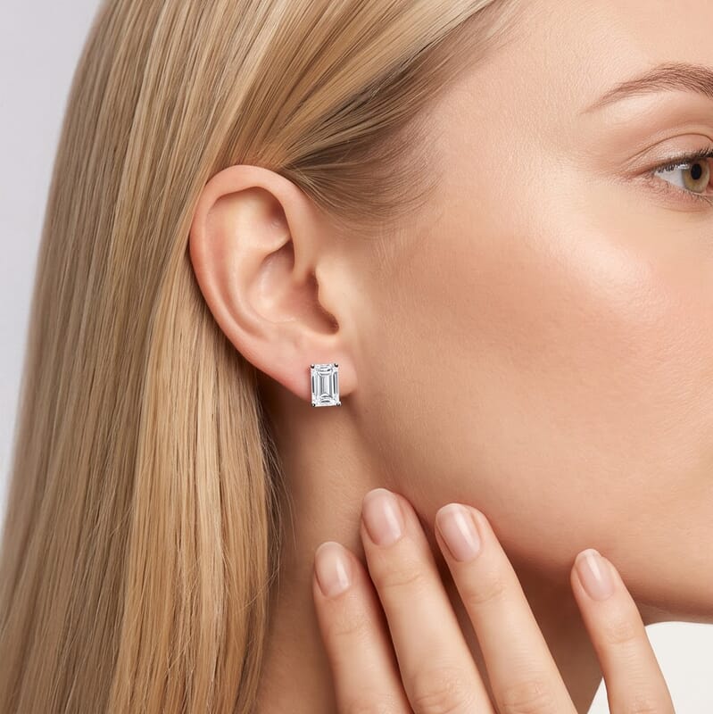 Lab Grown Diamond E-F VS Flat Back Earrings in Rhodium Over Sterling Silver 2.00 ctw