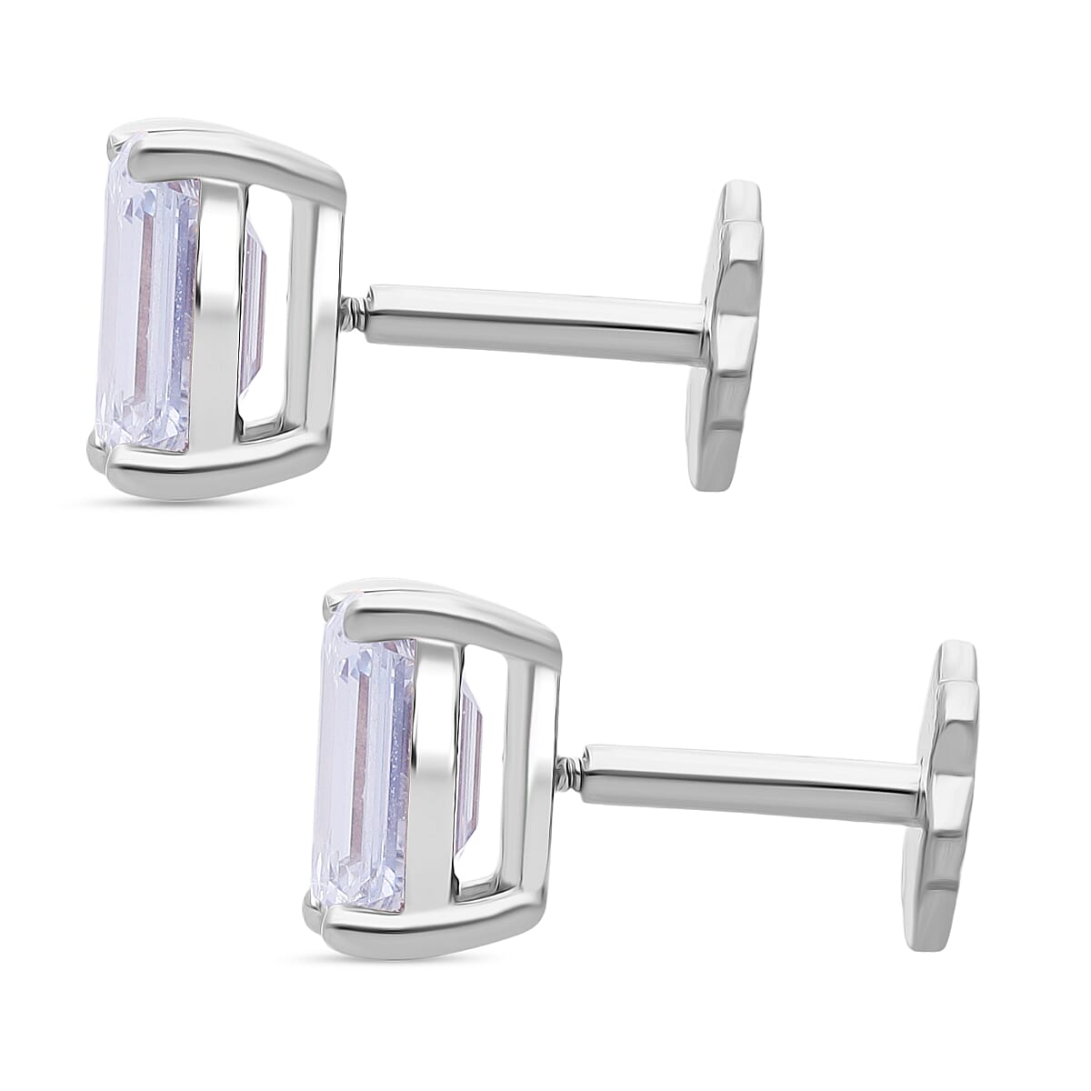 Lab Grown Diamond E-F VS Flat Back Earrings in Rhodium Over Sterling Silver 2.00 ctw