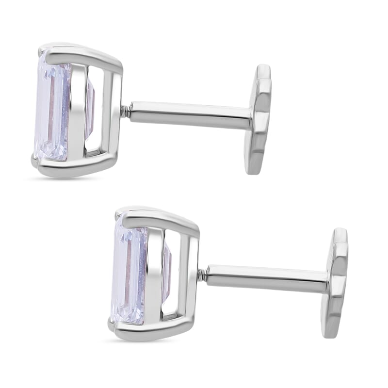 Lab Grown Diamond E-F VS Flat Back Earrings in Rhodium Over Sterling Silver 2.00 ctw