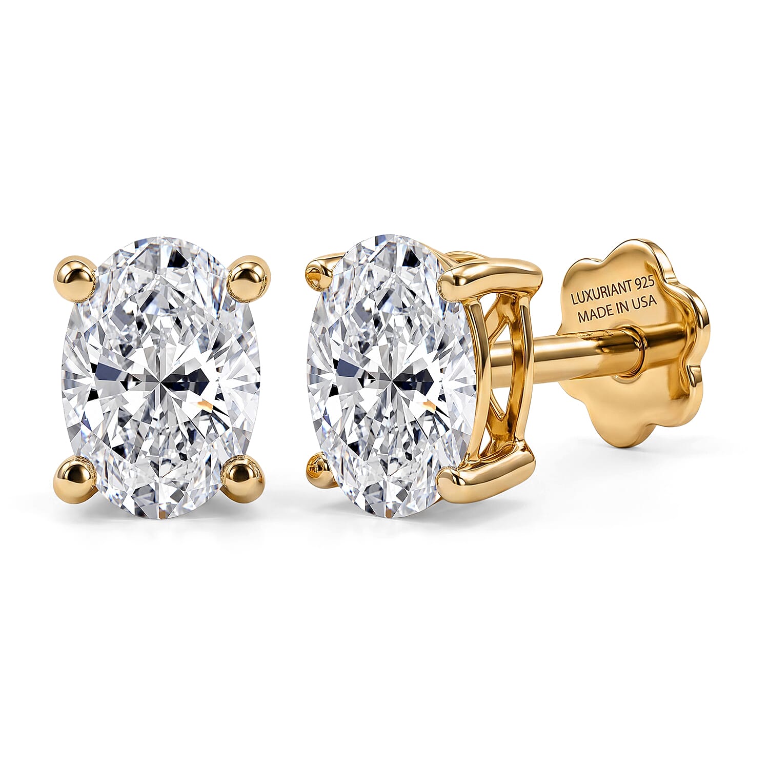 Lab Grown Diamond E-F VS 2.00 ctw Flat Back Earrings in 18K Vermeil Yellow Gold Over Sterling Silver