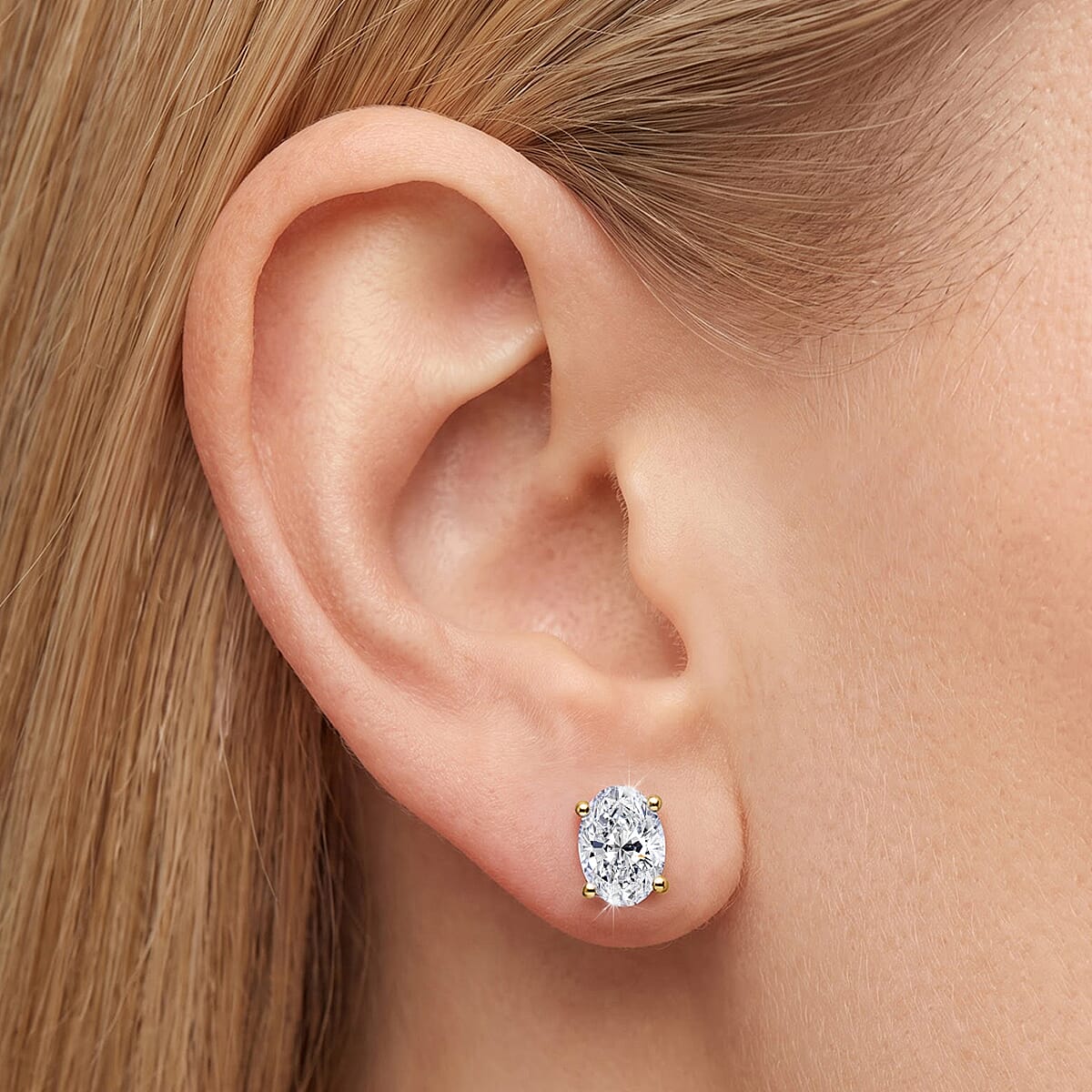 Lab Grown Diamond E-F VS 2.00 ctw Flat Back Earrings in 18K Vermeil Yellow Gold Over Sterling Silver