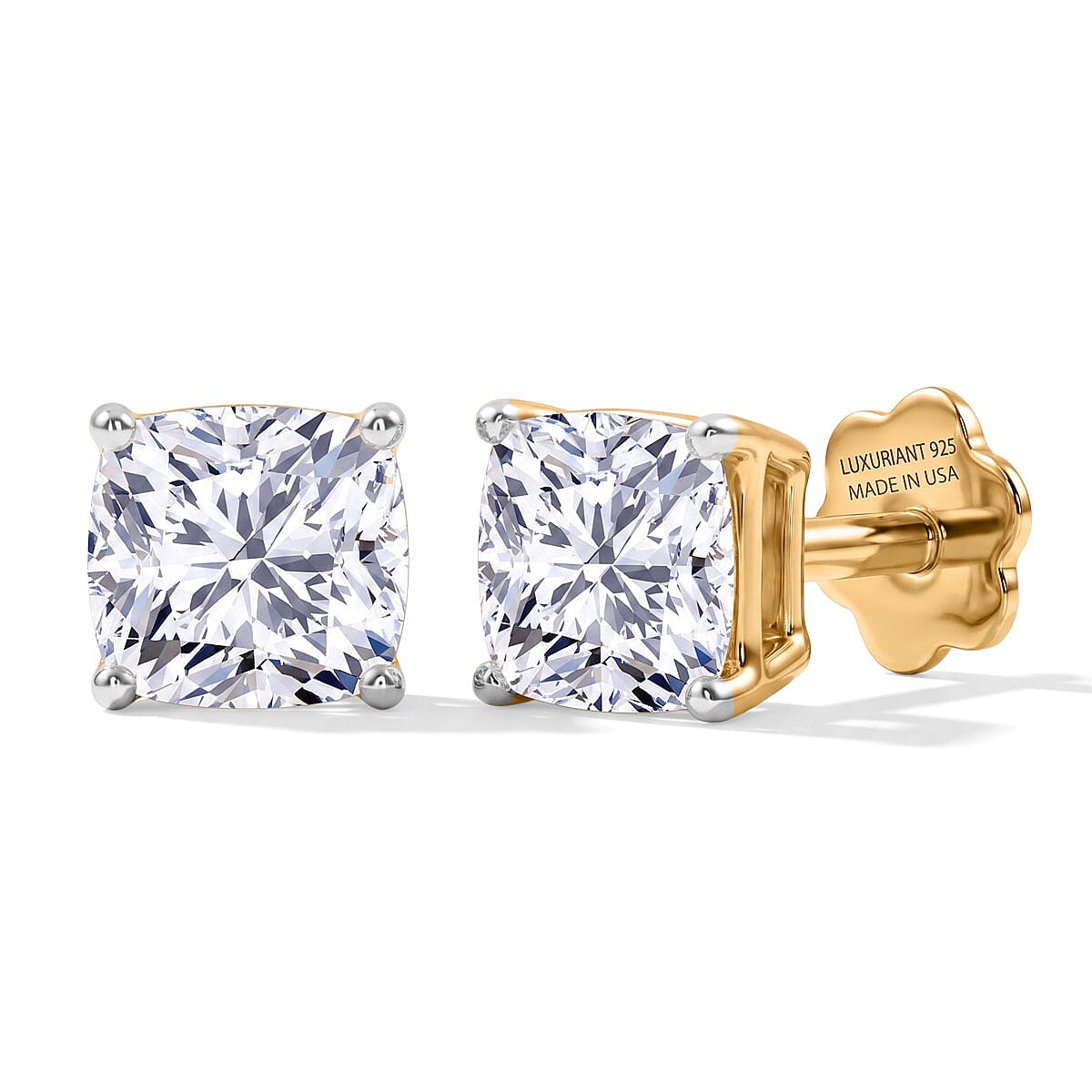 Lab Grown Diamond E-F VS 2.00 ctw Flat Back Earrings in 18K Vermeil Yellow Gold Over Sterling Silver