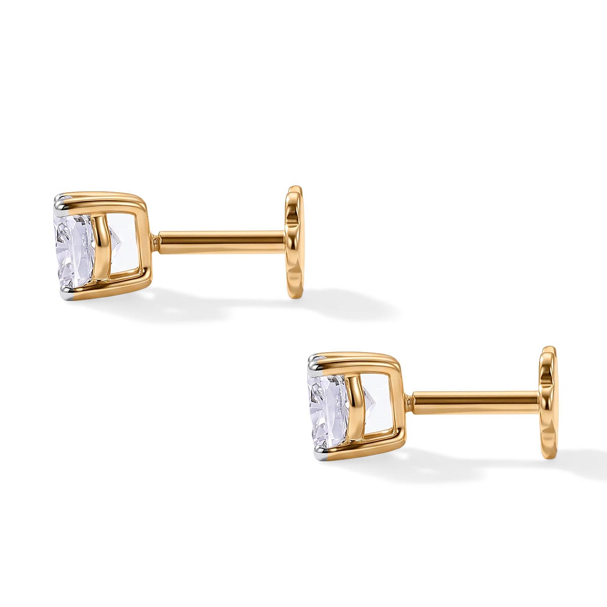 Lab Grown Diamond E-F VS 2.00 ctw Flat Back Earrings in 18K Vermeil Yellow Gold Over Sterling Silver