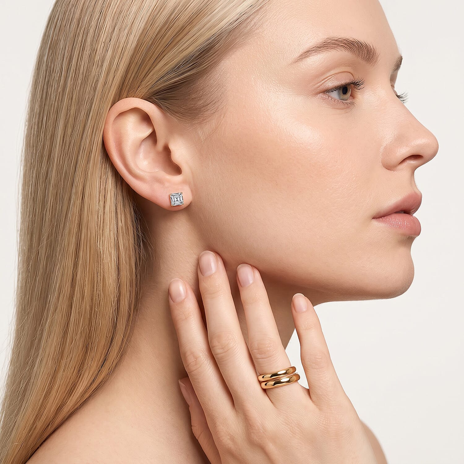 Asscher Cut Lab Grown Diamond E-F VS 2.00 ctw Flat Back Earrings in 18K Vermeil Yellow Gold Over Sterling Silver