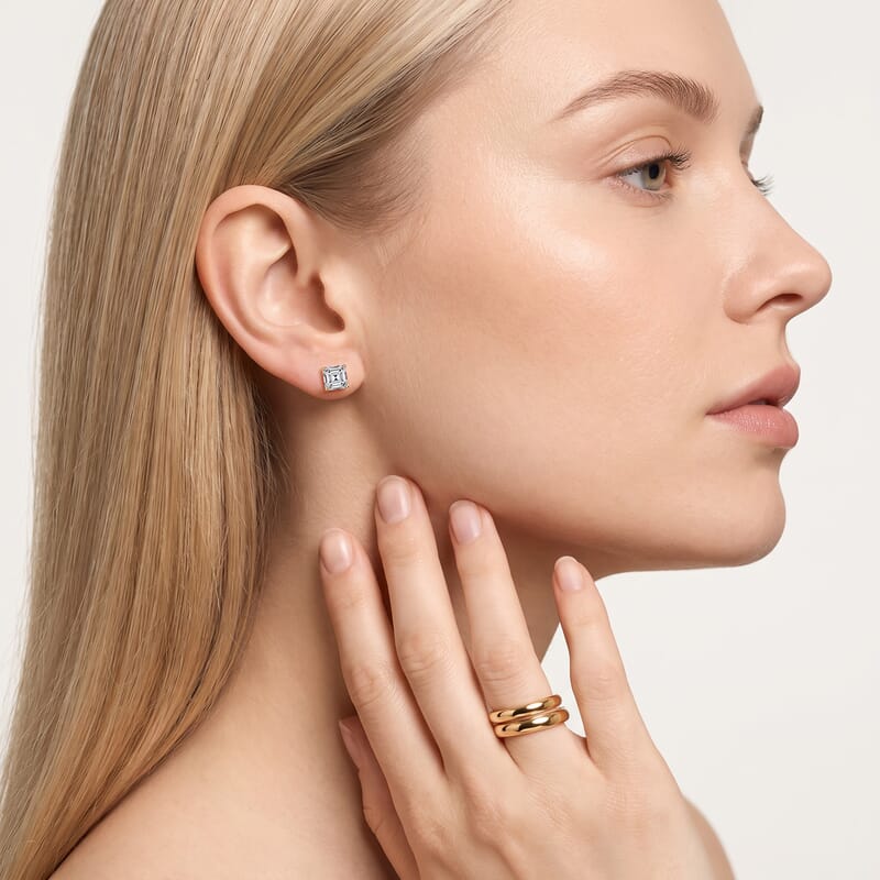 Asscher Cut Lab Grown Diamond E-F VS 2.00 ctw Flat Back Earrings in 18K Vermeil Yellow Gold Over Sterling Silver