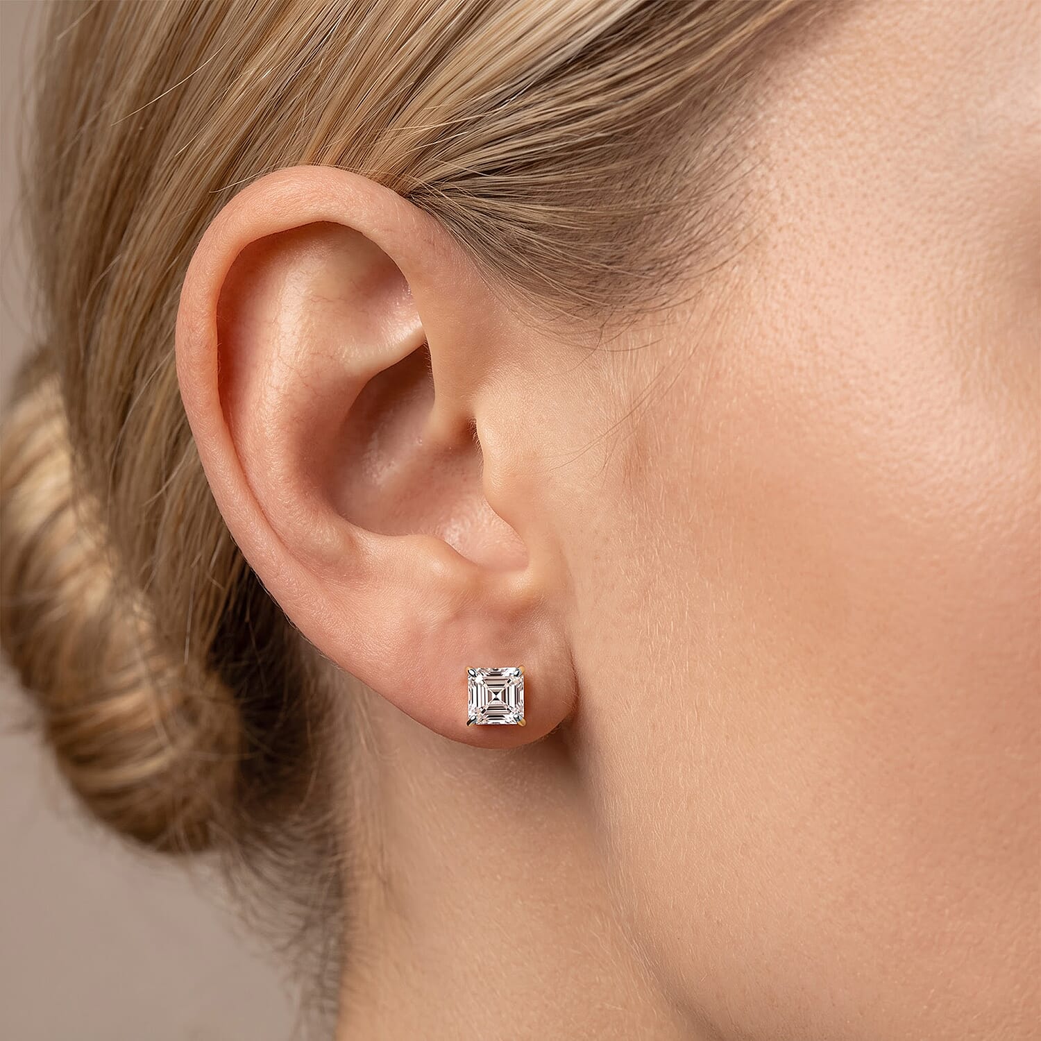 Asscher Cut Lab Grown Diamond E-F VS 2.00 ctw Flat Back Earrings in 18K Vermeil Yellow Gold Over Sterling Silver