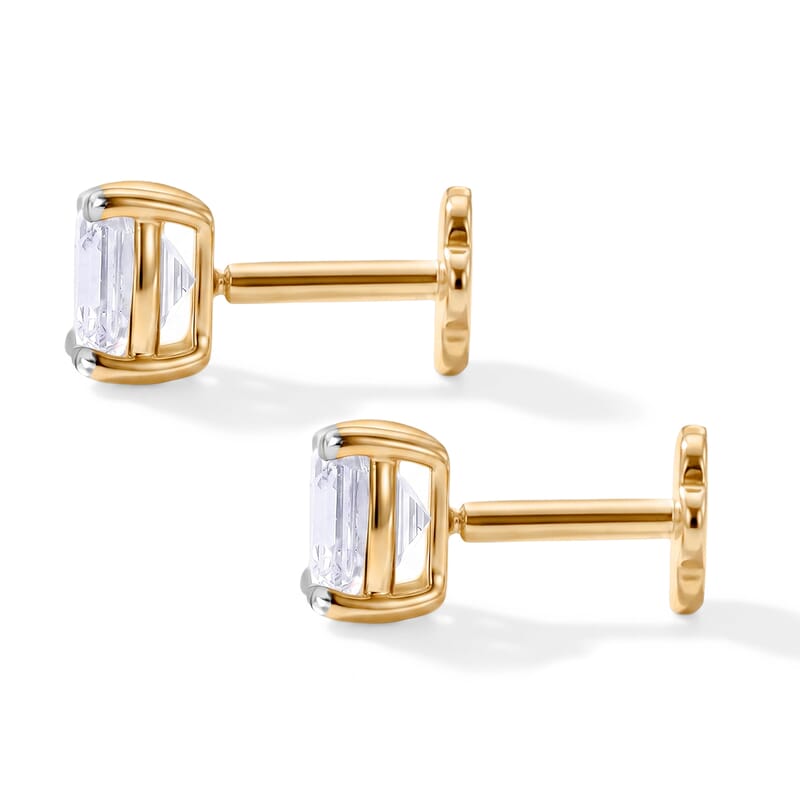 Asscher Cut Lab Grown Diamond E-F VS 2.00 ctw Flat Back Earrings in 18K Vermeil Yellow Gold Over Sterling Silver