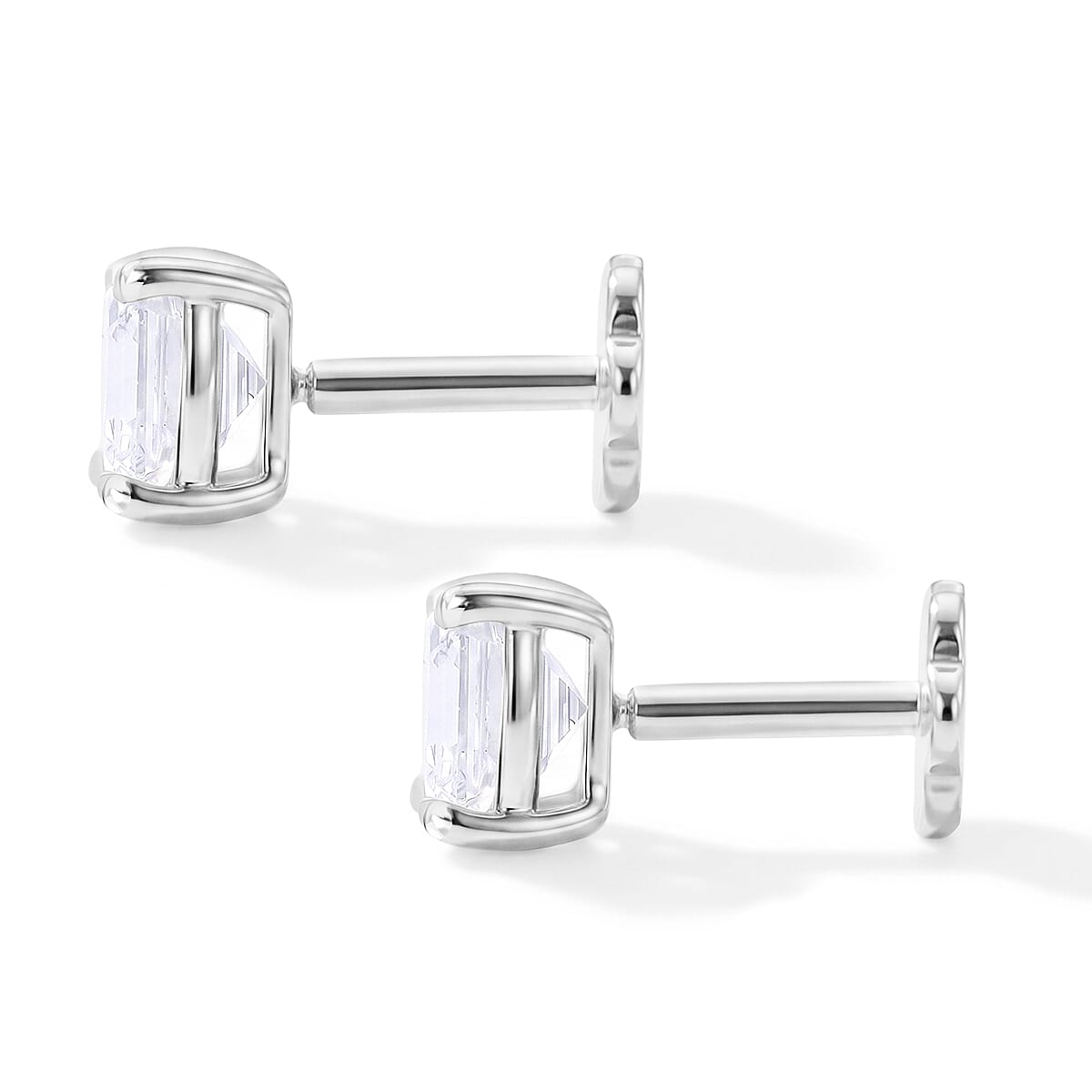 Asscher Cut Lab Grown Diamond E-F VS Flat Back Earrings in Rhodium Over Sterling Silver 2.00 ctw