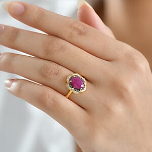 D'Joy AAA Royal Ruby, Natural Diamond Ring in 18K Vermeil YG Over Sterling Silver 3.10 ctw (Size 8.0)
