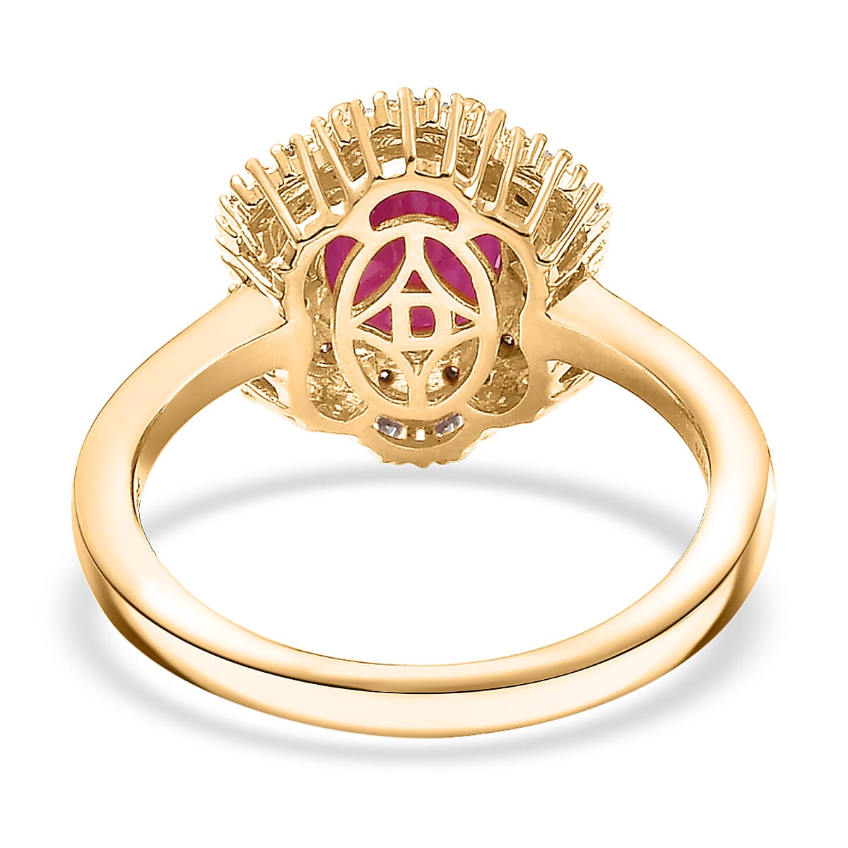 D'Joy AAA Royal Ruby, Natural Diamond Ring in 18K Vermeil YG Over Sterling Silver 3.10 ctw (Size 8.0) image number 4