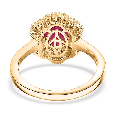 D'Joy AAA Royal Ruby, Natural Diamond Ring in 18K Vermeil YG Over Sterling Silver 3.10 ctw (Size 8.0)